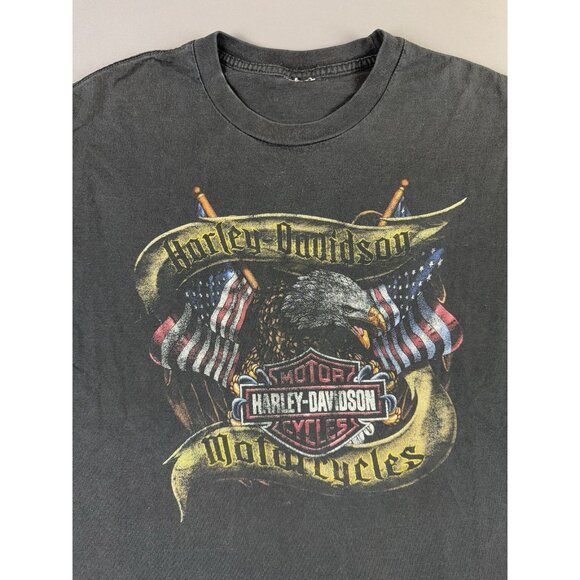 Rare Vintage Y2K Harley Davidson Bubuque Iowa Faded Eagle Art Black XL T Shirt - Picture 3 of 11